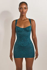 The Cinched Lace Corset in Teal