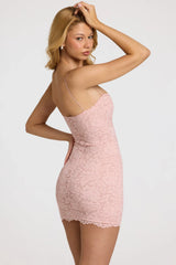 Scalloped-Lace Mini Dress in Blush Pink