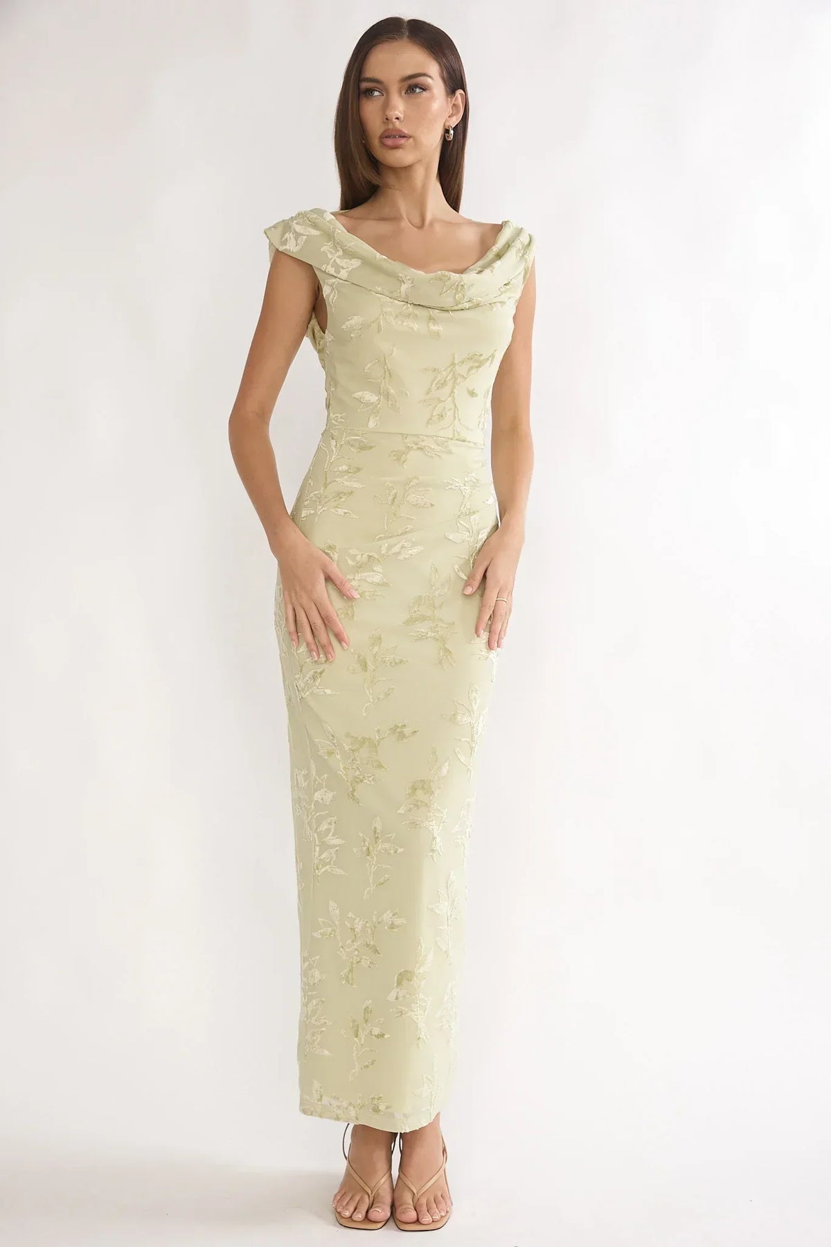 Evermore Cowl Neck Maxi Dress Floral Sage