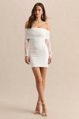 Incantelle | White Bardot-Neck Mini Dress