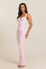 The Cinched Lace Corset Maxi Set in Baby Pink