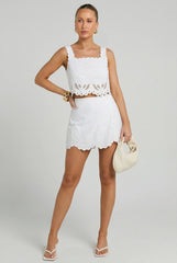 Evren Embroidered Scallop Mini Skirt