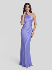Low Cross Back Halter Maxi Dress