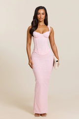 The Cinched Lace Corset Maxi Set in Baby Pink