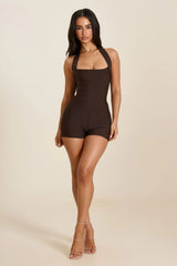 The Natalia Halter Neck Top in Brown