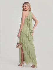 Halterneck Flowy Tiered Ruffle Maxi Dress