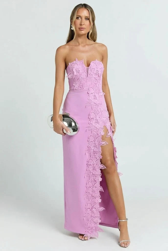 Éloise Floral Appliqué Column Maxi Dress