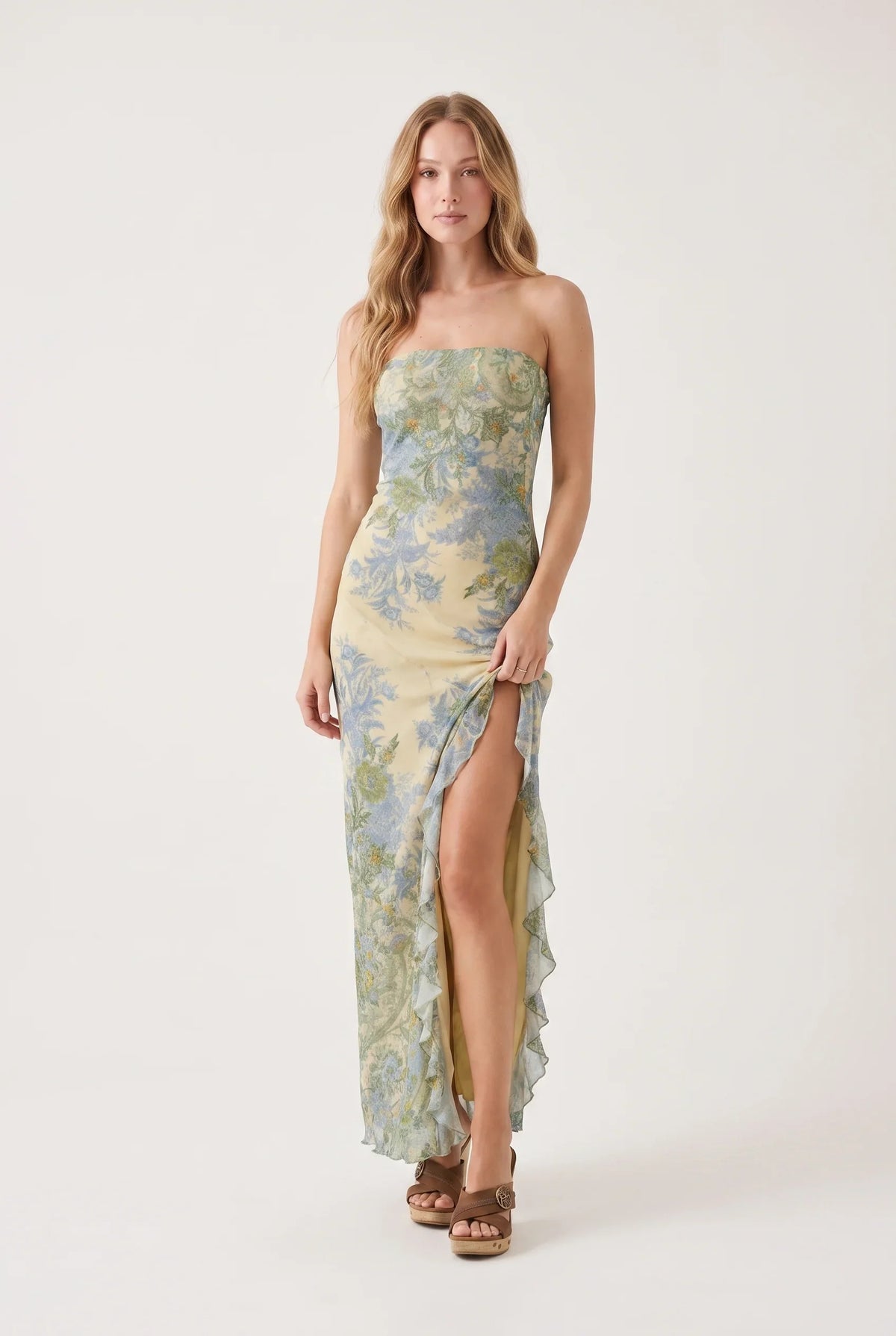 Megan | Strapless High Slit Maxi Dress