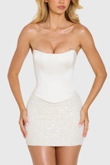 Embellished Skirt Corset Mini Dress in Ivory
