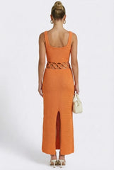 Bali Square Neck Sleeveless Crochet Midi Dress