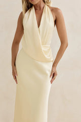 Charm Of Yours Satin Halter Maxi Dress Yellow