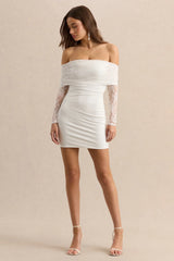 Incantelle | White Bardot-Neck Mini Dress
