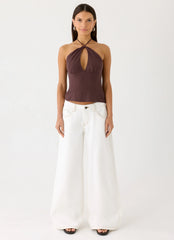 Allira Linen Halter Top - Chocolate Drizzle