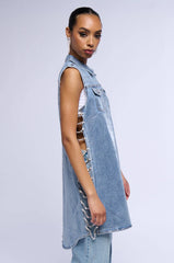 Vegas Rhinestone Trim Metallic Denim Vest