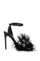 AZALEA WANG PAVO FEATHER EMBELLISHED SANDAL IN BLACK