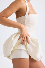 Halterneck Lace-Up Bubble Hem Corset Micro Mini Dress In Ivory