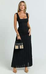 Roxanne Midi Dress - Square Neck Fit And Flare Dress in Black