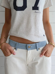 Stella Striped-Waist White Denim Jeans