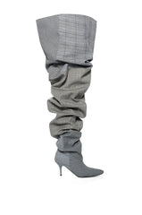 AZALEA WANG NEMY PLAID KITTEN HEEL THIGH HIGH BOOT