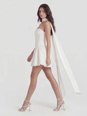 Ribbon Strapless Corset Mini Dress with Scarf Detail