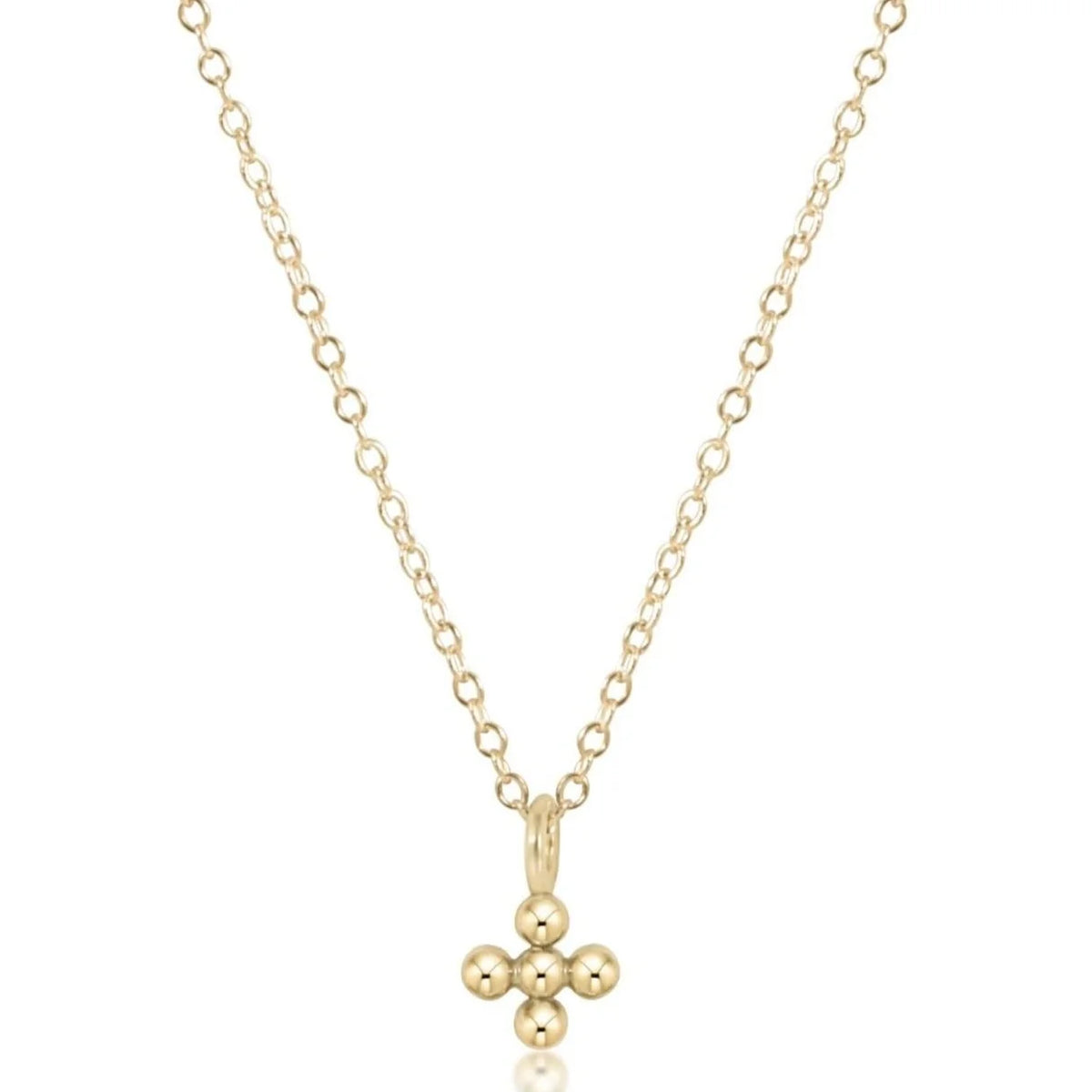 16" Necklace Gold - Signature Cross Beaded Small Gold Charm