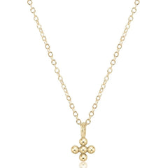 16" Necklace Gold - Signature Cross Beaded Small Gold Charm