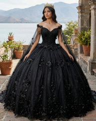 Black Ball Gown Quinceanera Dresses with Flowers