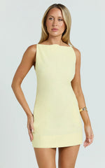 Winona Mini Dress - Boat Neck Smock Dress in Lemon