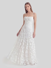 Floral-Burnout Cowl Neck Gown