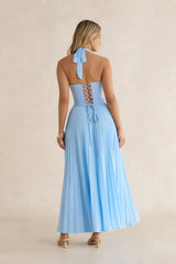 Paradise Falls Plisse Halter Maxi Dress Light Blue