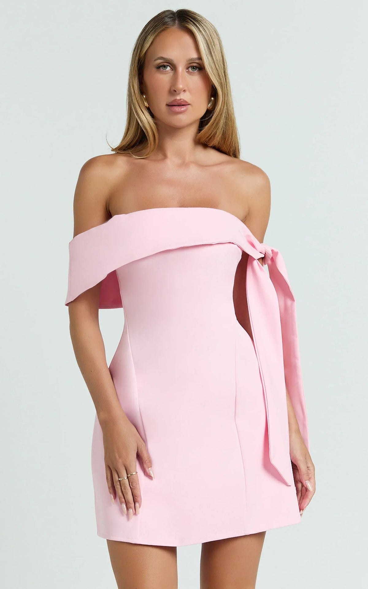 Cecilia Mini Dress - Off Shoulder Tie Detail Dress In Pink