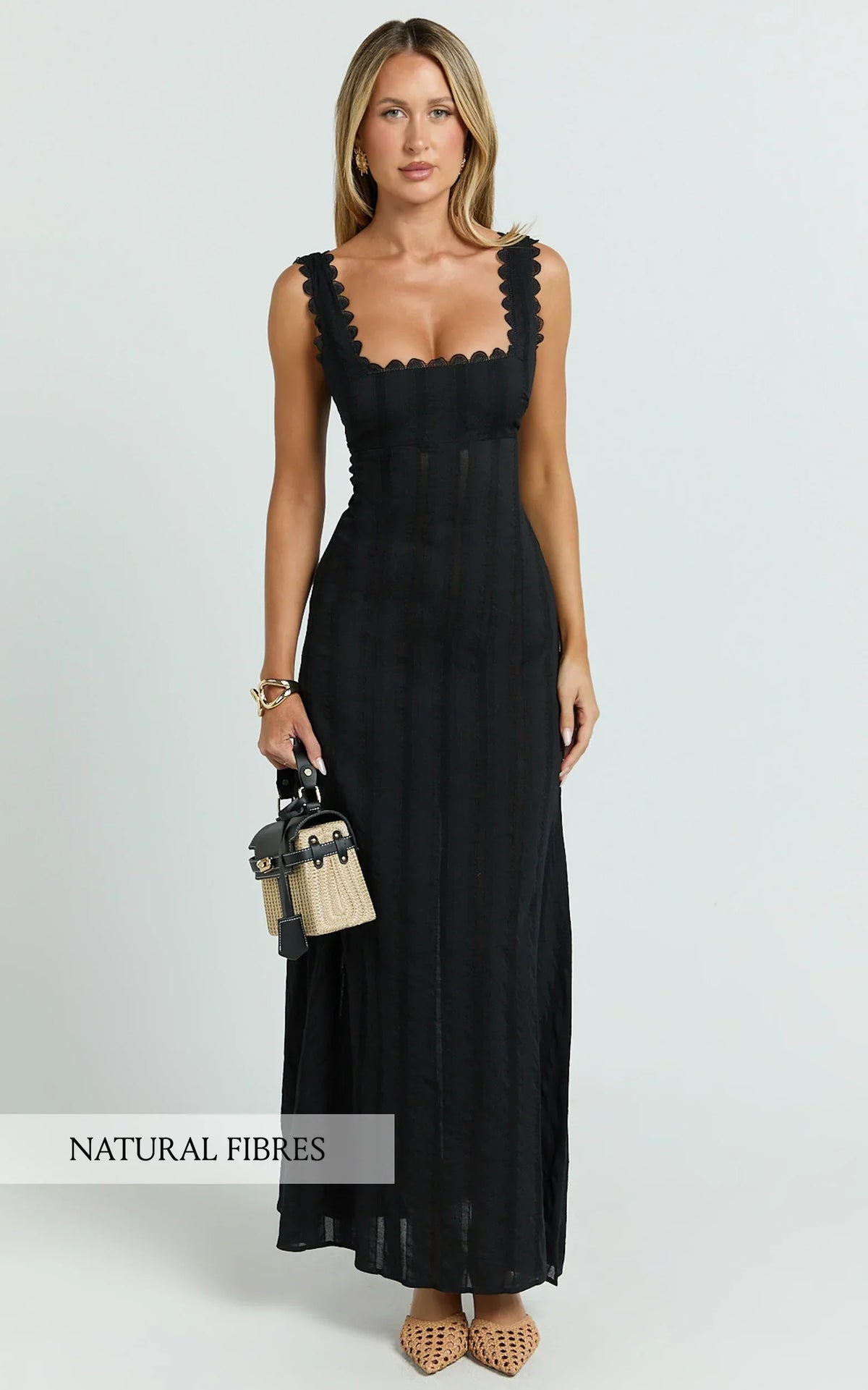 Roxanne Midi Dress - Square Neck Fit And Flare Dress in Black