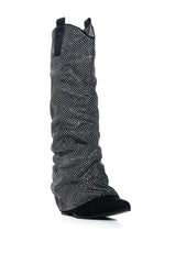 ON THE ROAD RHINESTONE FOLD OVER WESTERN BOOT IN BLACK