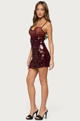 Airi Sequin Lacey Cupped Mini Dress