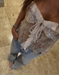 Andrea Sequin Ruffle Party Top