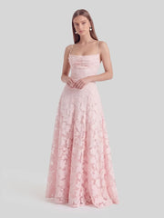 Floral-Burnout Cowl Neck Gown