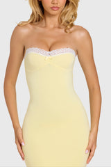 Modal Lace-Trim Midaxi Dress in Butter