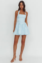 Serrah Halter Mini Dress Jacquard Blue