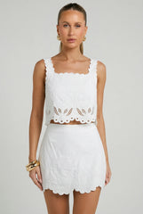 Evren Embroidered Scallop Mini Skirt