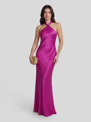 Low Cross Back Halter Maxi Dress