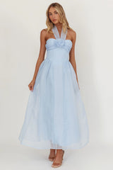 Elvera Rose Bust Halter Midi Dress Blue