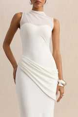 Lyssy | White High-Neck Maxi Dress With Mesh-Detail