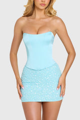 Embellished Skirt Corset Mini Dress in Aqua