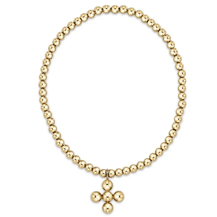 Classic Gold 3mm Bracelet - Signature Cross 4mm Beaded Gold Charm