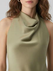 Sleek Bias-Cut Satin Halterneck Mini Dress