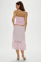 Hideaway Satin Slip Midi Skirt - Strawberries & Cream
