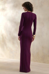 Desirelle | Plum Crew-Neck Maxi Dress With Gathered-Detailing