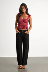 Sanne Rust Red Flutter Sleeve Tank Top