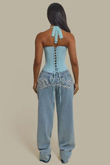 The Zadie Lace Up Corset Top in Baby Blue