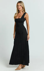 Roxanne Midi Dress - Square Neck Fit And Flare Dress in Black